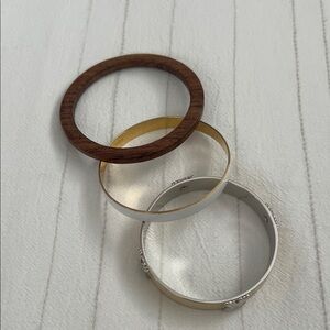 Wood, Gold, and Silver Bangle Set